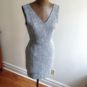 BANANA REPUBLIC Tweed V-Neck Dress | size 0, black / white sleeveless midi dress